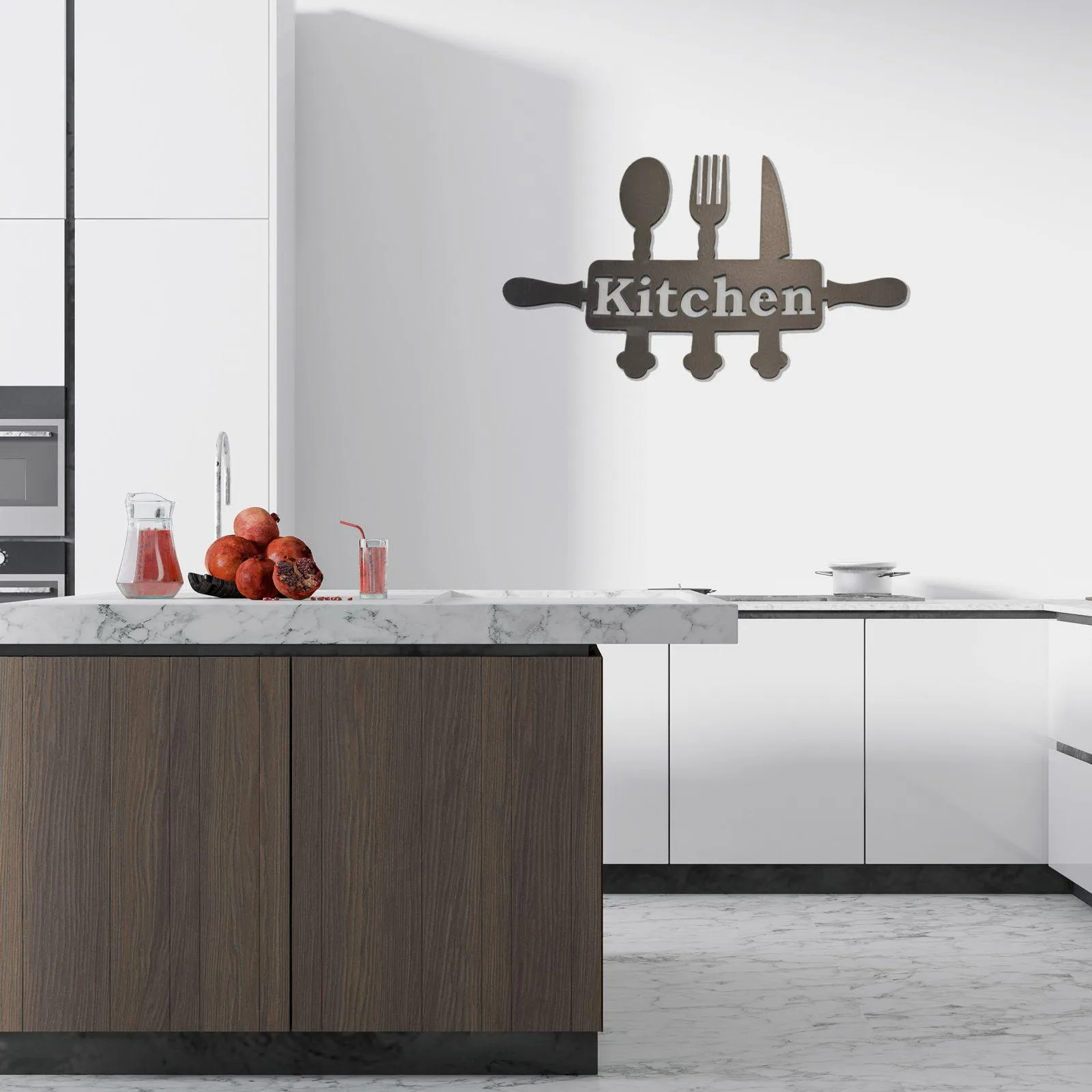 שלט 'Kitchen' בעיצוב כלי מטבח